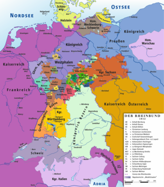 Mapa de la Confederación del Rin en su etapa final.