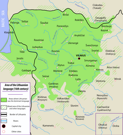 Mapa histórico de la extensión del lituano