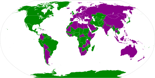 Mapa que ilustra la asignación arbitraria de género a los países en la lengua francesa.