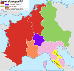 Mapa del reino de Carlos III en 915