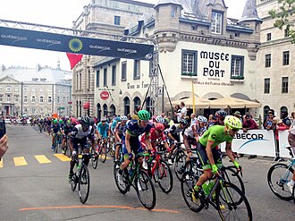 Peter Sagan celebrando su victoria en el Gran Premio de Quebec 2016