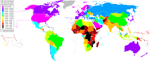 Representación gráfica de la paridad del poder adquisitivo según datos del Fondo Monetario Internacional.
