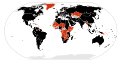 Mapa del mundo que muestra los países afectados por la pandemia de influenza A(H1N1) en 2009