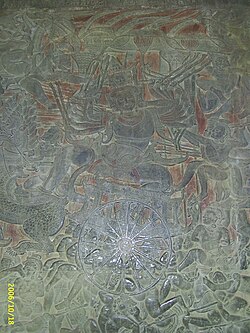 Detalle escultórico de la batalla de Lanka en los bajorrelieves