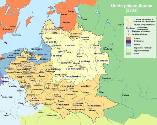 Mapa de la Mancomunidad polaco-lituana en 1701