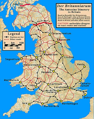 Mapa de calzadas romanas en Britannia