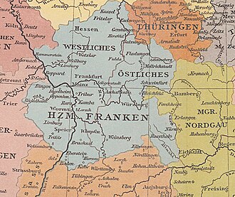 Mapa histórico de Franconia Occidental y Oriental alrededor del año 1000