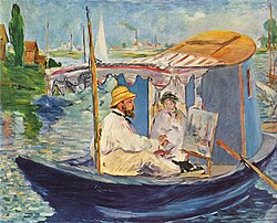 Claude Monet en su barca a orillas del Sena