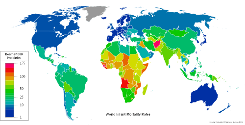 Tasas de mortalidad infantil en el mundo en 2008
