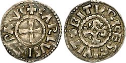 Denario acuñado bajo el reinado de Carlos III el Simple