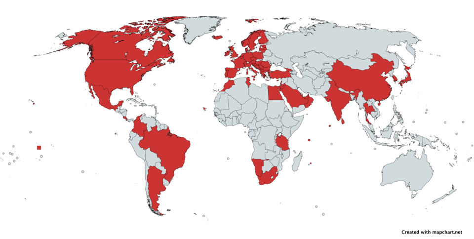 Mapa de destinos internacionales del aeropuerto