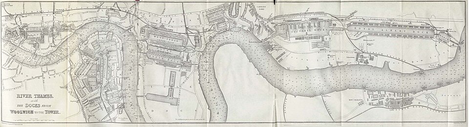 Plano histórico de las dársenas de Londres en 1882