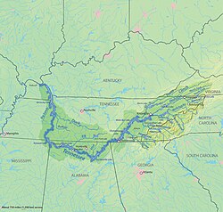 Mapa del curso del río Tennessee