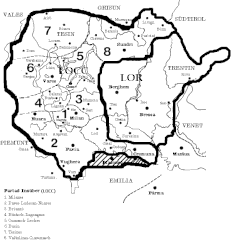 Representación cartográfica de las variantes orientales y occidentales del lombardo