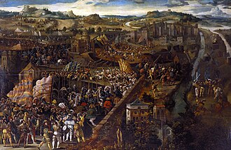 Pintura flamenca del siglo XVI que representa la Batalla de Pavía.