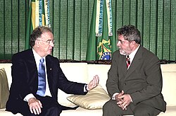 Jorge Sampaio junto al presidente de Brasil Lula da Silva