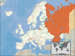 Mapa de la ubicación de la Rusia europea en el continente europeo.