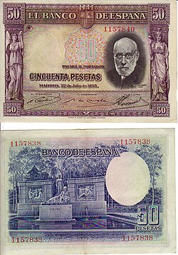 Anverso y reverso de un billete histórico dedicado a Santiago Ramón y Cajal.