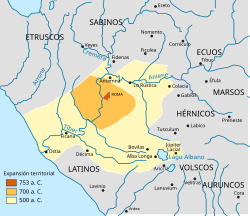 Mapa de la expansión romana hasta el 500 a. C.