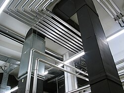 Cañerías industriales en una sala de calderas