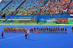 Jugadoras de Países Bajos y España durante los Juegos Olímpicos de Río 2016