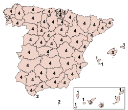 Mapa de los senadores de elección directa asignados por circunscripción