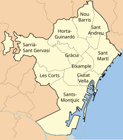 Mapa de los diez distritos de Barcelona