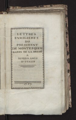 Portada de Lettres familieres a divers amis d'Italie, 1767