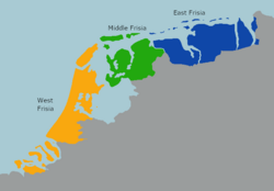 Mapa histórico de la división de Frisia según el Lex Frisionum.