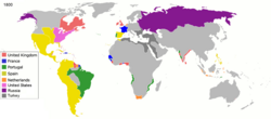 Mapa de los imperios coloniales en el año 1800