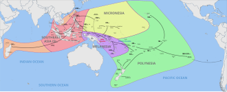 Mapa de la distribución de los pueblos austronesios en el Pacífico