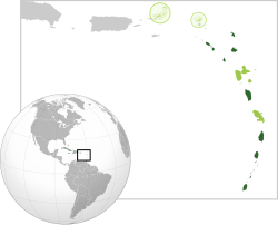 Mapa de situación que muestra el área de influencia de la Organización de Estados del Caribe Oriental