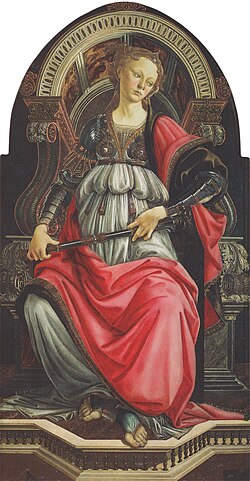 La fortaleza pintada por Sandro Botticelli en 1470 sobre tabla, conservada en la Galería Uffizi.
