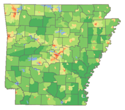 Mapa de densidad demográfica de Arkansas