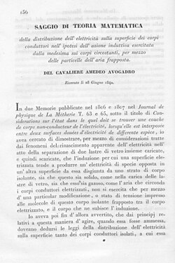 Portada de la obra sobre la distribución de la electricidad de Avogadro