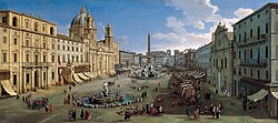 Vista de la Plaza Navona en 1699 según un óleo de Gaspar van Wittel
