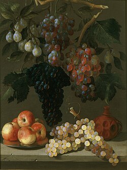 Juan de Espinosa, Bodegón de uvas, manzanas y ciruelas, 1630