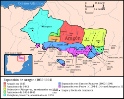 Mapa de la expansión aragonesa en el siglo XI