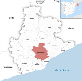 Mapa de localización de la comarca del Vallés Occidental en Cataluña