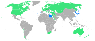 Mapa del mundo mostrando los países participantes