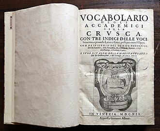 Portada del Vocabolario dell'Accademia della Crusca de 1612