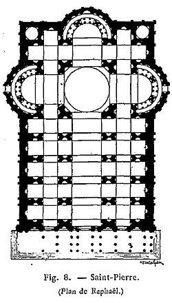 Proyecto ideado por Rafael para la basílica de San Pedro en el Vaticano, 1514.