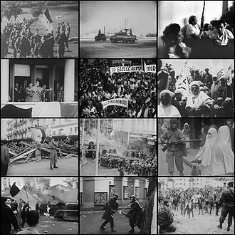 Collage histórico de sucesos durante la guerra de independencia de Argelia