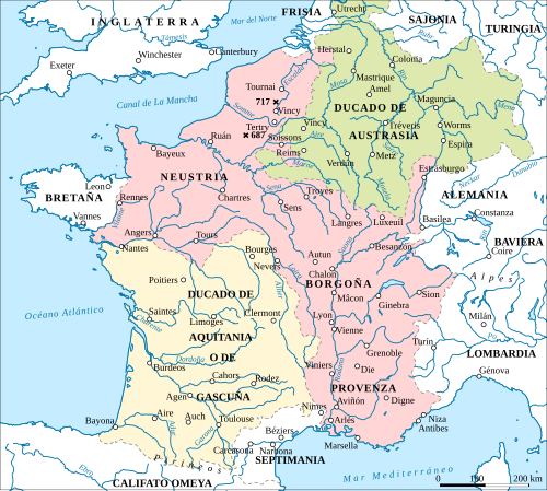 Mapa de Francia en 714