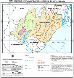 Mapa esquemático de la zonificación territorial de Nusantara en Kalimantan Oriental