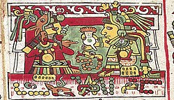 Detalle de un enlace matrimonial entre la realeza mixteca ilustrado en códice