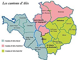 Mapa de los cantones de Alès