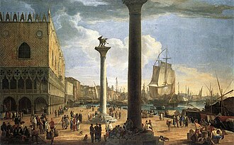 El muelle con el Palazzo Ducale, de Luca Carlevarijs