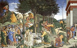 Las pruebas de Moisés, pintura mural de 1481-1482 en la Capilla Sixtina.