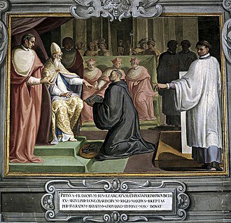 Representación artística de la donación de Pipino el Breve al Papa Esteban II en el año 754